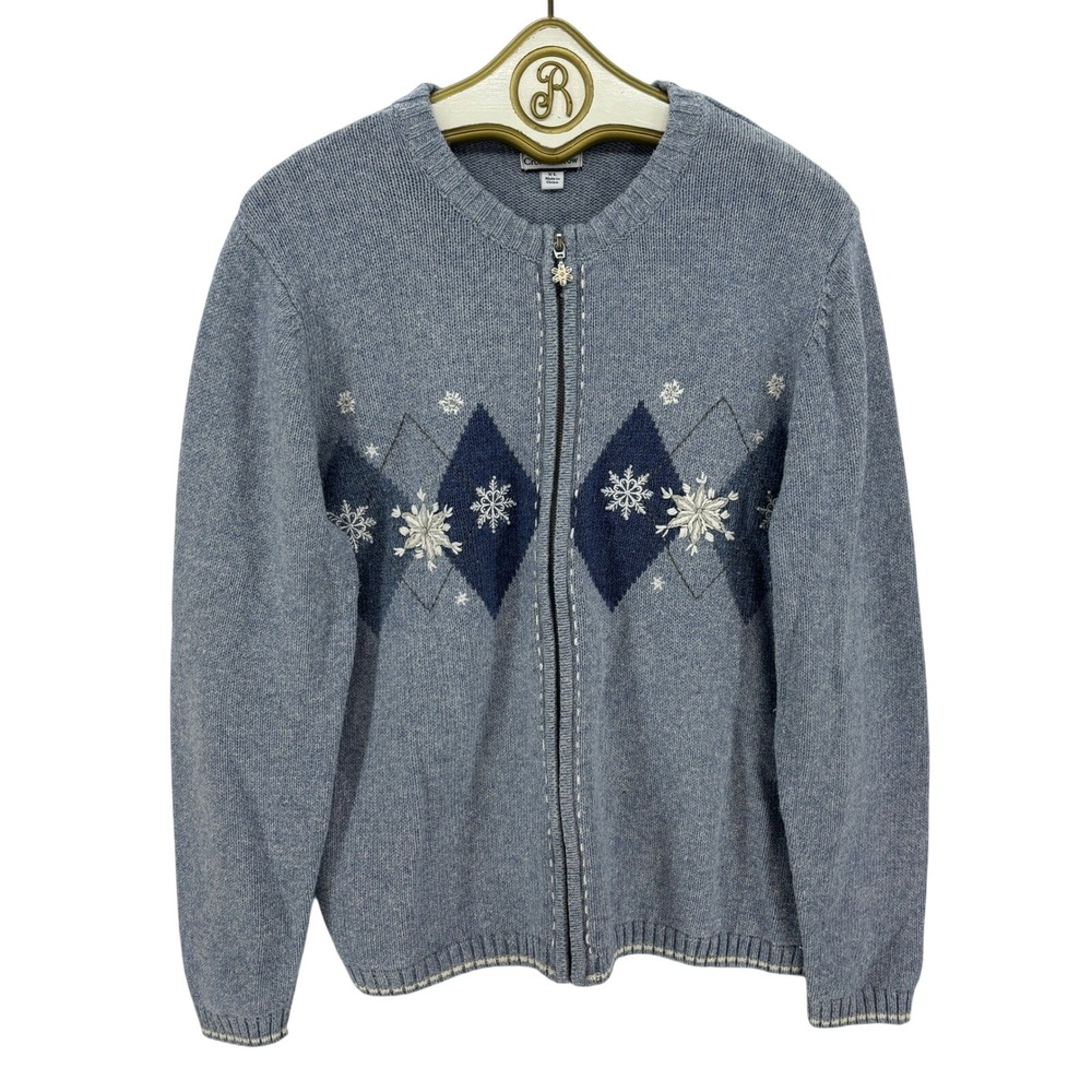 Croft & Barrow Snowflake Zip Sweater XL Blue Winter Cottagecore Nordic Apres Ski